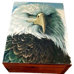 Holographic Style Eagle Print on Wooden Box 8x6x3 Vintage